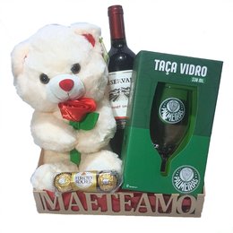 Imagem de Cesta Mãe Te Amo com Taça Palmeiras e Urso com Flor