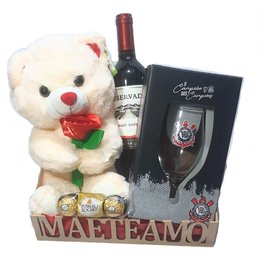 Imagem de Cesta Mãe Te Amo com Taça Corinthians e Urso com Flor