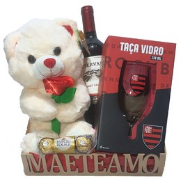 Imagem de Cesta Mãe Te Amo com Taça Flamengo e Urso com Flor