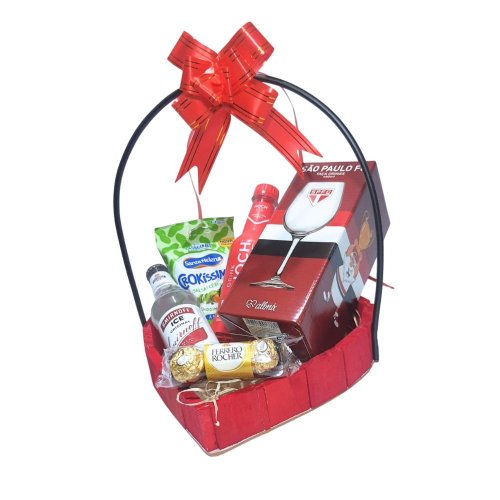 Cesta Coração São Paulo Com Taça, Bebida, Chocolates