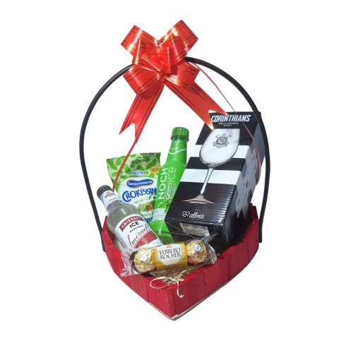 Cesta Coração Corinthians Com Taça, Bebida, Chocolates