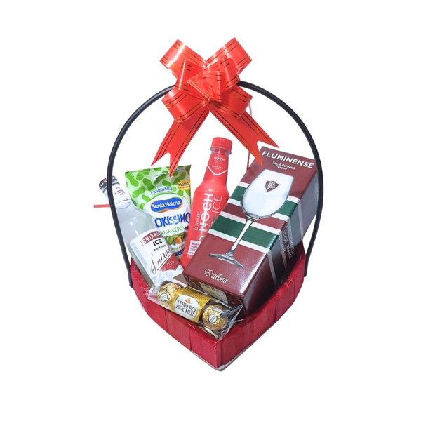 Cesta Coração Fluminense Com Taça, Bebida, Chocolates