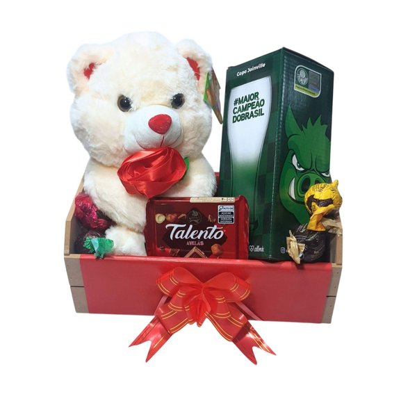 Cesta Presente Palmeiras Urso, Copo Chopp, Chocolates