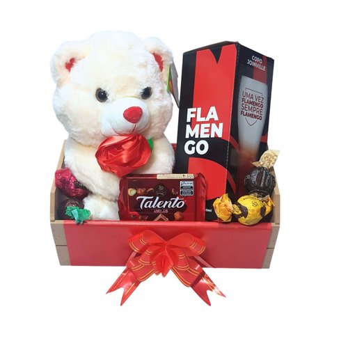 Cesta Presente Flamengo Urso, Copo Chopp, Chocolates