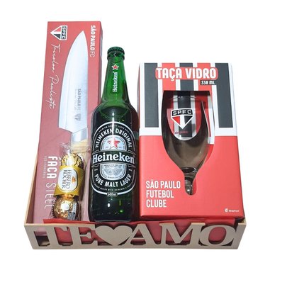 Cesta Presente São Paulo Pai: Faca, Taça, Cerveja