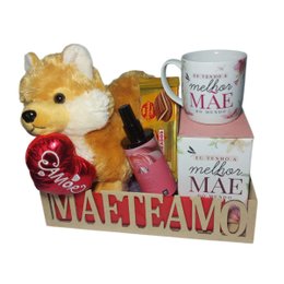 Imagem de Cesta Mãe c/ Cachorro Fofo, Caneca e Água Floral Rosa