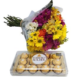 Imagem de Buquê de Flores do Campo com Rosas e Ferrero