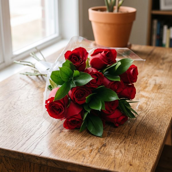 Buquê Clássico com 12 Rosas Vermelhas
