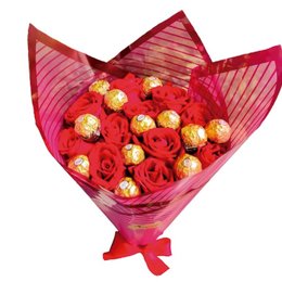Imagem de Buquê de Rosas Vermelhas e Bombons Ferrero Rocher