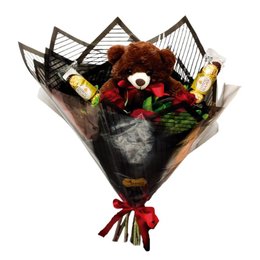 Imagem de Buquê de Rosas com Ferrero e Urso de Pelúcia