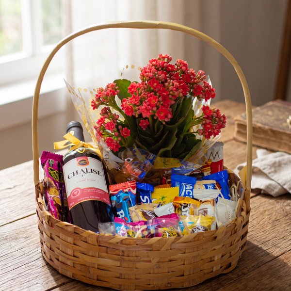 Cesta com Vinho Chocolates & Flor