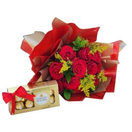 Imagem de Buquê de 12 Rosas com Chocolates Ferrero 8un