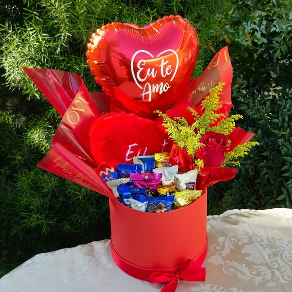 Box Romântica com Pelúcia e Rosa