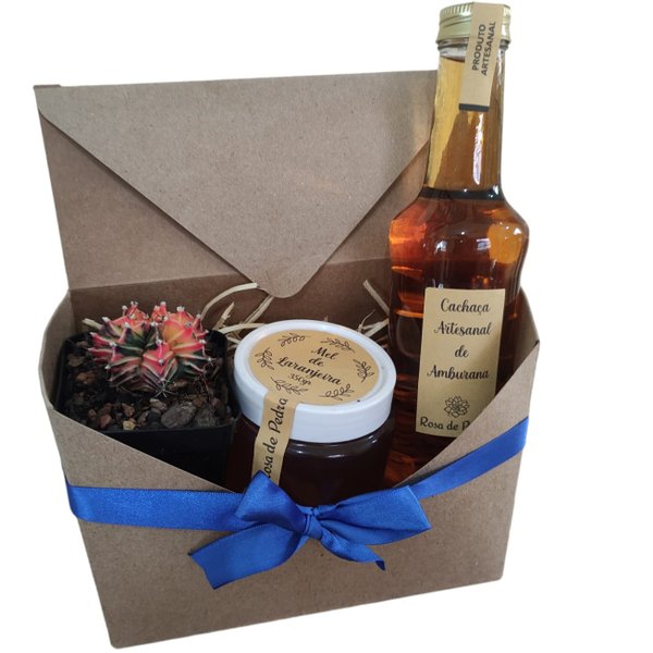 Box Carta com Cacto Especial, Cachaça Artesanal e Mel