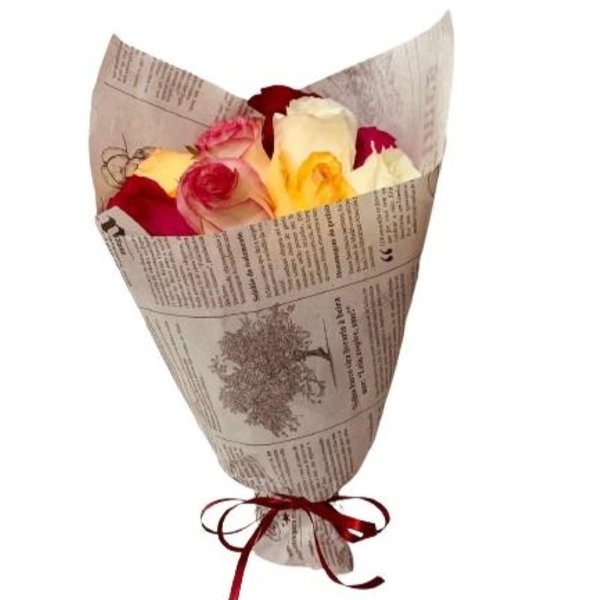 Buque de 10 Rosas Coloridas com Flower Jornal