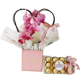 Imagem de Box AMOR com Orquidea coraçao c/ ferrero