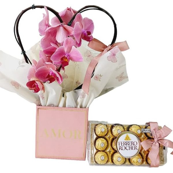 Box AMOR com Orquidea coraçao c/ ferrero