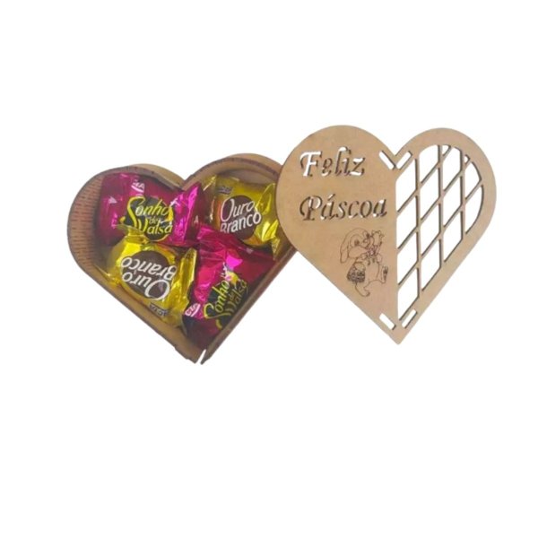 Coração Mdf com Bombom Feliz Pascoa