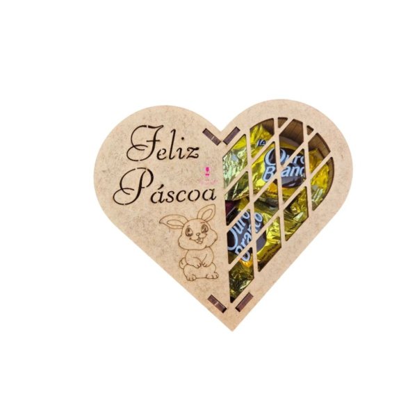 Coração Mdf com Bombom Feliz Pascoa