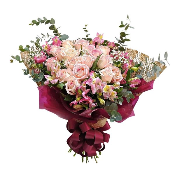 Buquê Luxo de 20 Rosas Cor de Rosa
