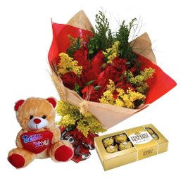 Imagem de Kit Buquê de 6 Rosas com Pelúcia e Ferrero