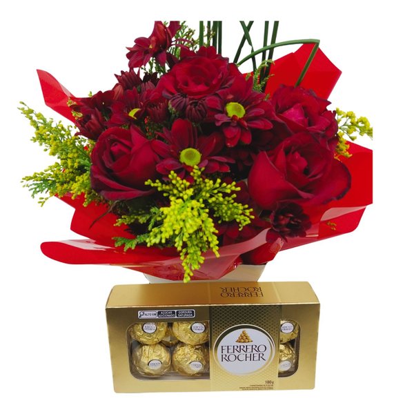Cesta de Rosas com Chocolate Ferrero Rocher