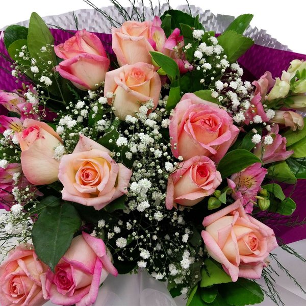 Buquê Classic de 10 Rosas Cor de Rosa