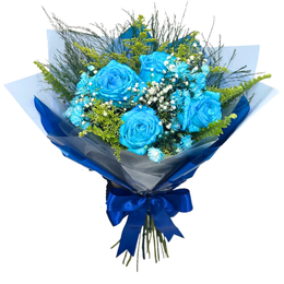 Imagem de Toque Azul  Buquê com 4 Rosas Encantadoras