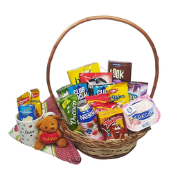 Imagem de Cesta de Café da Manhã com Caneca e Chaveiro e Pelúcia