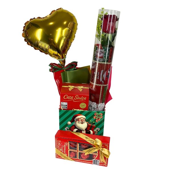 Box luxo Natal com Rosa no Tubo