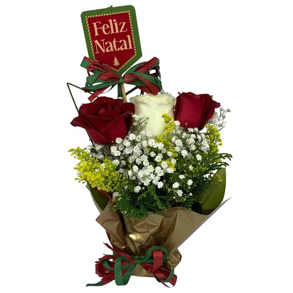 Bandeja Natal com Arranjo de Rosas