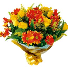 Imagem de Buquê de Rosas Amarelas e Margaridas Laranjas 