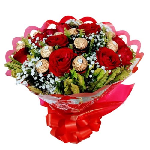 Buquê de Rosas Vermelhas com chocolate