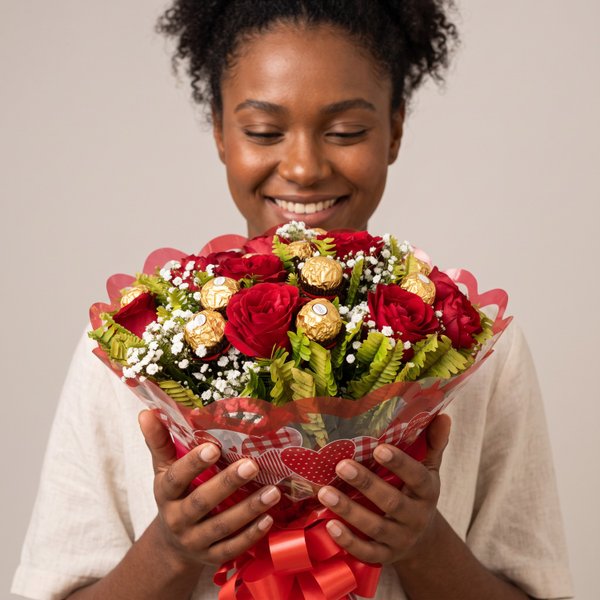 Buquê de Rosas Vermelhas com chocolate