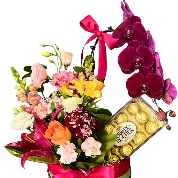Box de Orquídea com Flores Mistas - Luxo