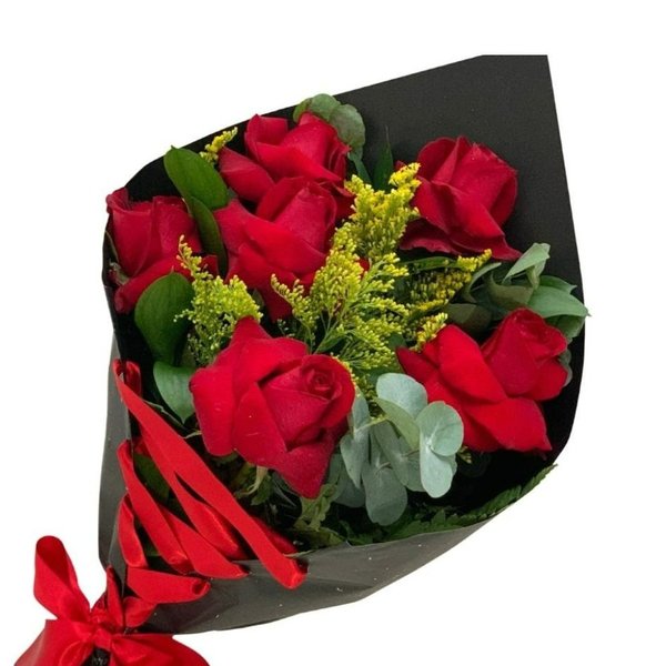 Buquê com 6 Rosas na Cor Vermelha - Luxo