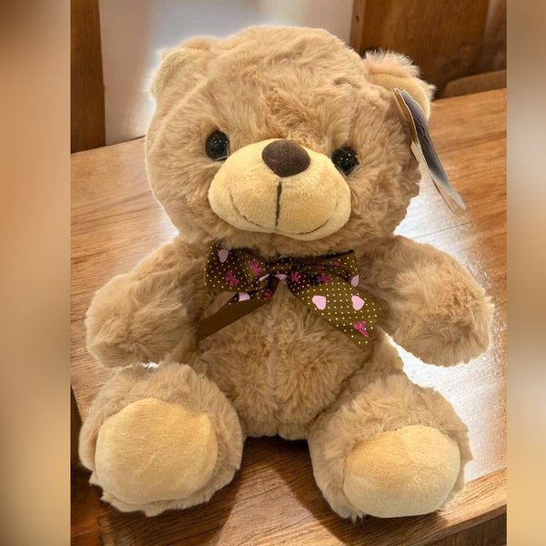Pelúcia Mini Urso Marrom Com Laço de Bolinha