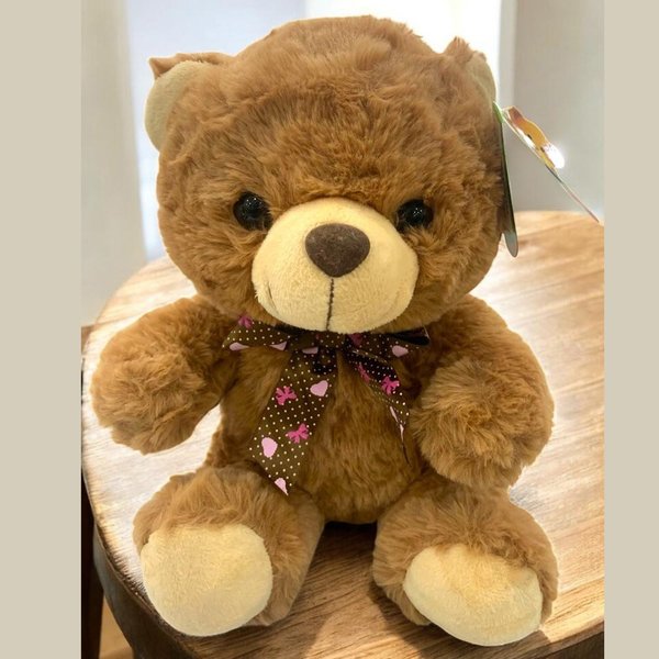 Pelúcia Mini Urso Claro Com Laço de Bolinha
