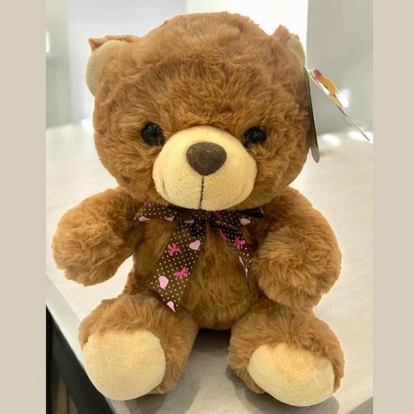 Pelúcia Mini Urso Claro Com Laço de Bolinha
