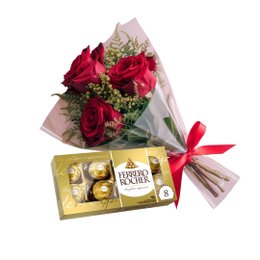 Imagem de Buquê de 3 Rosas com Ferrero