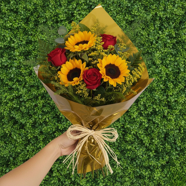 Buquê 3 Girassóis e 3 Rosas