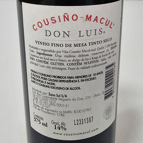 Vinho Tinto Cousiño Macul Don Luis Cabernet Sauvignon 