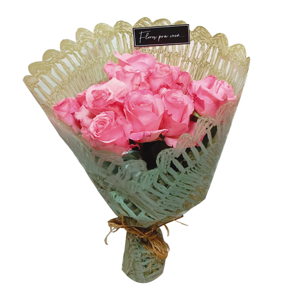 Buquê Com 12 Rosas Rosadas
