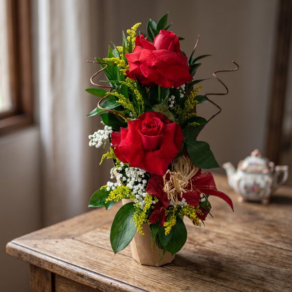 Arranjo de 2 rosas vermelhas