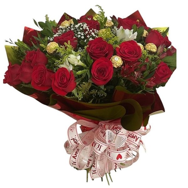 Buquê 24 Rosas e Chocolate