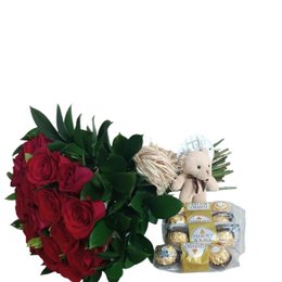 Imagem de Buquê Rosas Vermelhas com Ferrero Rocher e Urso 