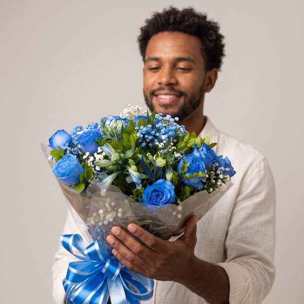 Surpreenda com Buquê de 08 Rosas Azul