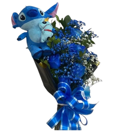 Imagem de Ramalhete com 08 Rosas Azul e Stitch