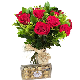 Imagem de Buquê com 20 rosas vermelhas e murta