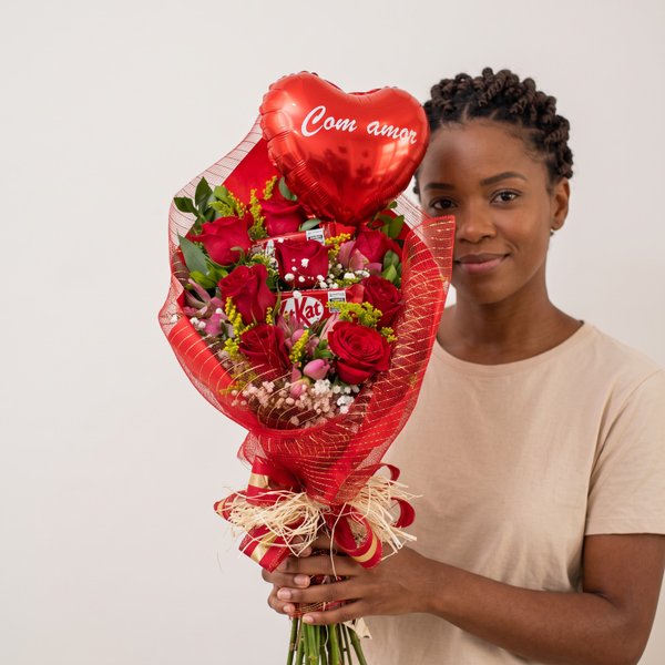 Ramalhete de Rosas, Chocolate e Balão